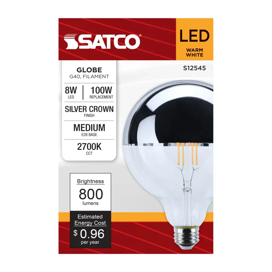 8 Watt G40 LED - Medium Base - 2700K CCT - Silver Crown - 100 Watt Replacement - Image 3