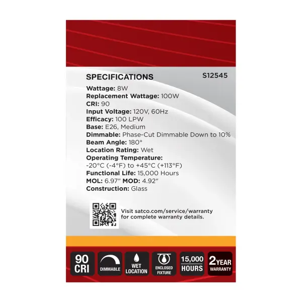 8 Watt G40 LED - Medium Base - 2700K CCT - Silver Crown - 100 Watt Replacement - Image 5