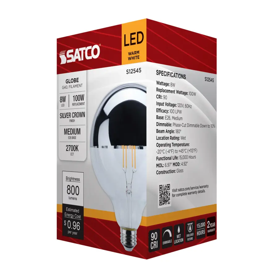 8 Watt G40 LED - Medium Base - 2700K CCT - Silver Crown - 100 Watt Replacement - Image 7
