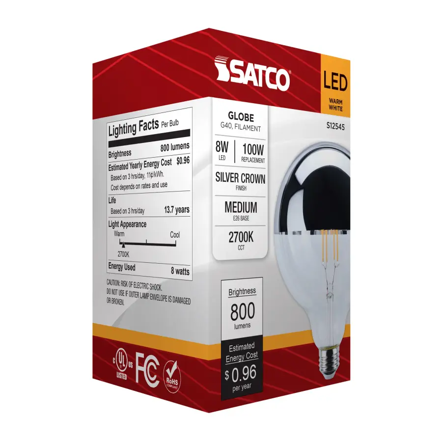 8 Watt G40 LED - Medium Base - 2700K CCT - Silver Crown - 100 Watt Replacement - Image 8