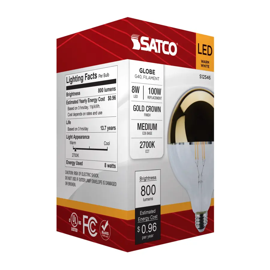 8 Watt G40 LED - Medium Base - 2700K CCT - Gold Crown - 100 Watt Replacement - Image 4