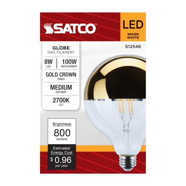 8 Watt G40 LED - Medium Base - 2700K CCT - Gold Crown - 100 Watt Replacement - Image 6