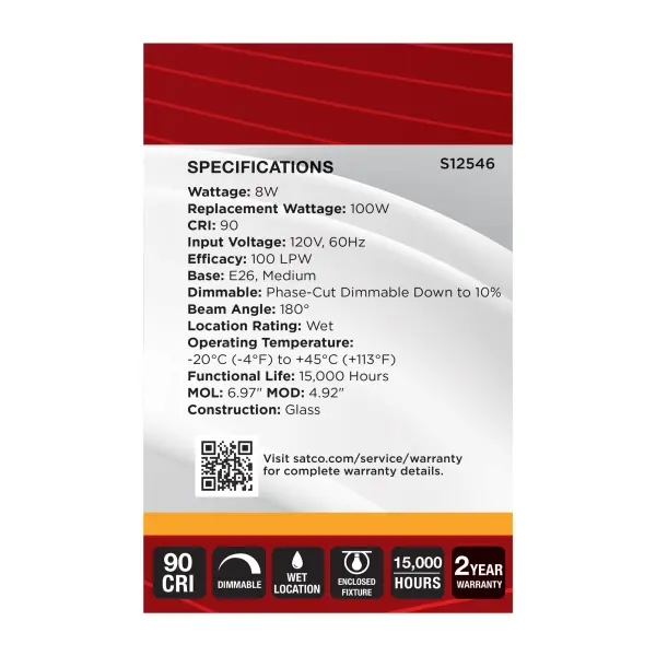 8 Watt G40 LED - Medium Base - 2700K CCT - Gold Crown - 100 Watt Replacement - Image 8