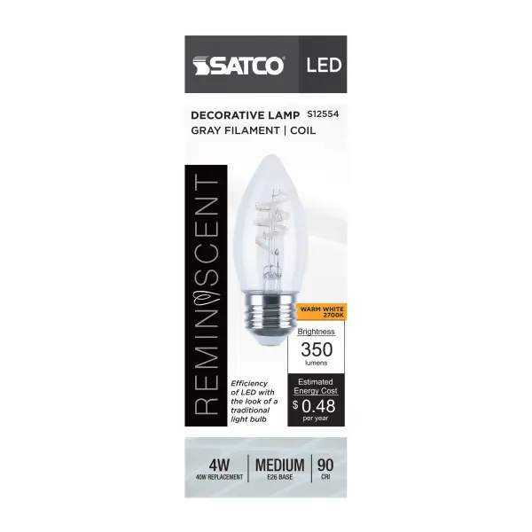 4 Watt B11 LED - Reminiscent - Flex Gray Coil Filament - E26 - 2700K - 120 Volt - Image 6