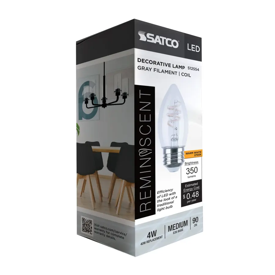 4 Watt B11 LED - Reminiscent - Flex Gray Coil Filament - E26 - 2700K - 120 Volt - Image 10