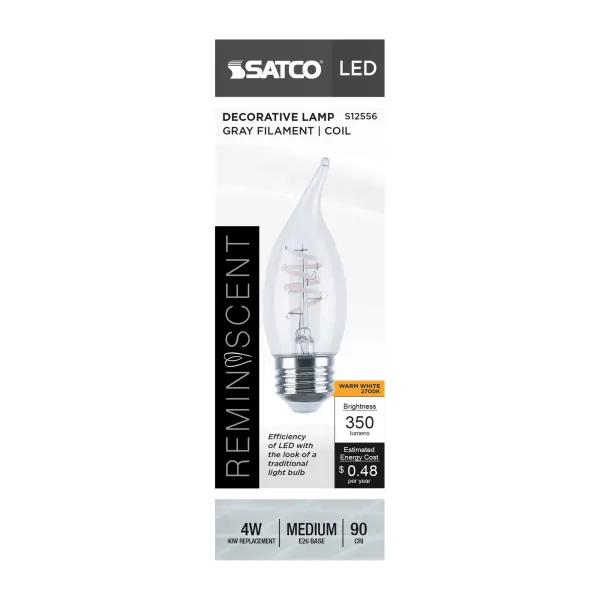 4 Watt CA11 LED - Reminiscent - Flex Gray Coil Filament - E26 - 2700K - 120 Volt - Image 6