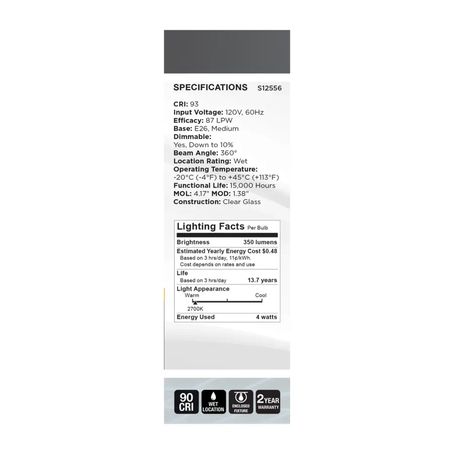 4 Watt CA11 LED - Reminiscent - Flex Gray Coil Filament - E26 - 2700K - 120 Volt - Image 8