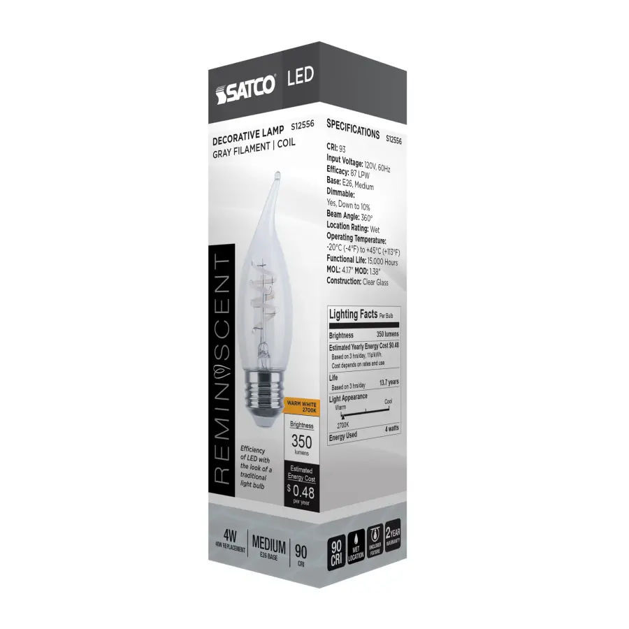 4 Watt CA11 LED - Reminiscent - Flex Gray Coil Filament - E26 - 2700K - 120 Volt - Image 10