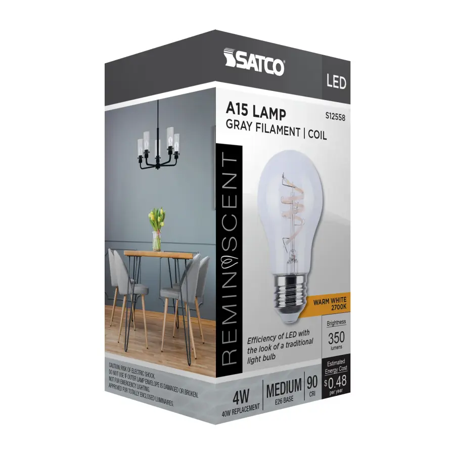 4 Watt A15 LED - Reminiscent - Flex Gray Coil Filament - E26 - 2700K - 120 Volt - Image 11