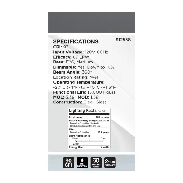 4 Watt A15 LED - Reminiscent - Flex Gray Coil Filament - E26 - 2700K - 120 Volt - Image 8