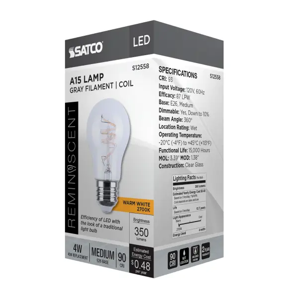 4 Watt A15 LED - Reminiscent - Flex Gray Coil Filament - E26 - 2700K - 120 Volt - Image 10