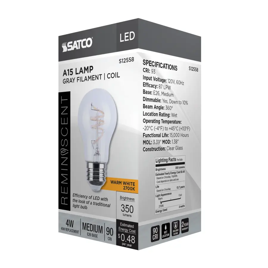 4 Watt A15 LED - Reminiscent - Flex Gray Coil Filament - E26 - 2700K - 120 Volt - Image 10