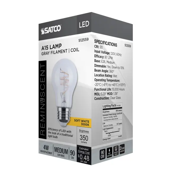 4 Watt A15 LED - Reminiscent - Flex Gray Coil Filament - E26 - 3000K - 120 Volt - Image 9