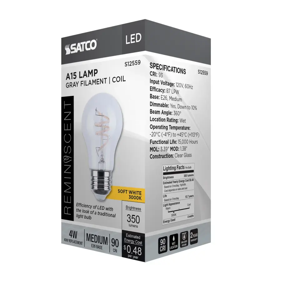 4 Watt A15 LED - Reminiscent - Flex Gray Coil Filament - E26 - 3000K - 120 Volt - Image 9