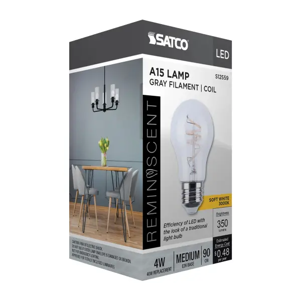 4 Watt A15 LED - Reminiscent - Flex Gray Coil Filament - E26 - 3000K - 120 Volt - Image 10