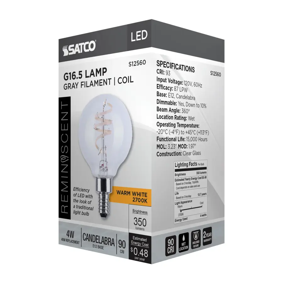 4 Watt G16.5 LED - Reminiscent - Flex Gray Coil Filament - E12 - 2700K - 120 Volt - Image 10