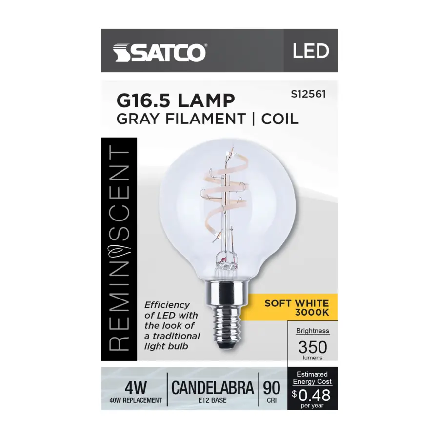 4 Watt G16.5 LED - Reminiscent - Flex Gray Coil Filament - E12 - 3000K - 120 Volt - Image 5
