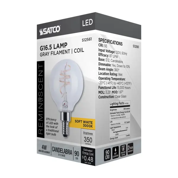 4 Watt G16.5 LED - Reminiscent - Flex Gray Coil Filament - E12 - 3000K - 120 Volt - Image 9