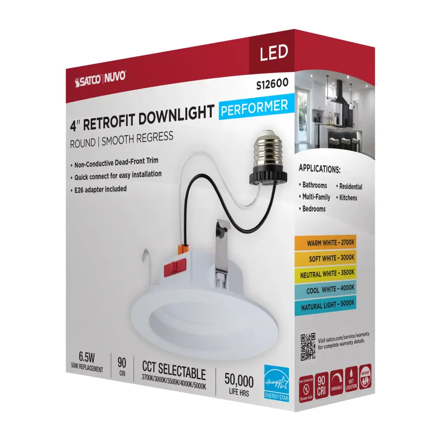 6 Watt LED Downlight Retrofit - 4 Inch - CCT Selectable - Round - White Finish - Image 12