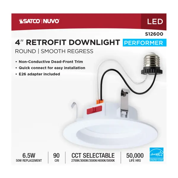 6 Watt LED Downlight Retrofit - 4 Inch - CCT Selectable - Round - White Finish - Image 8