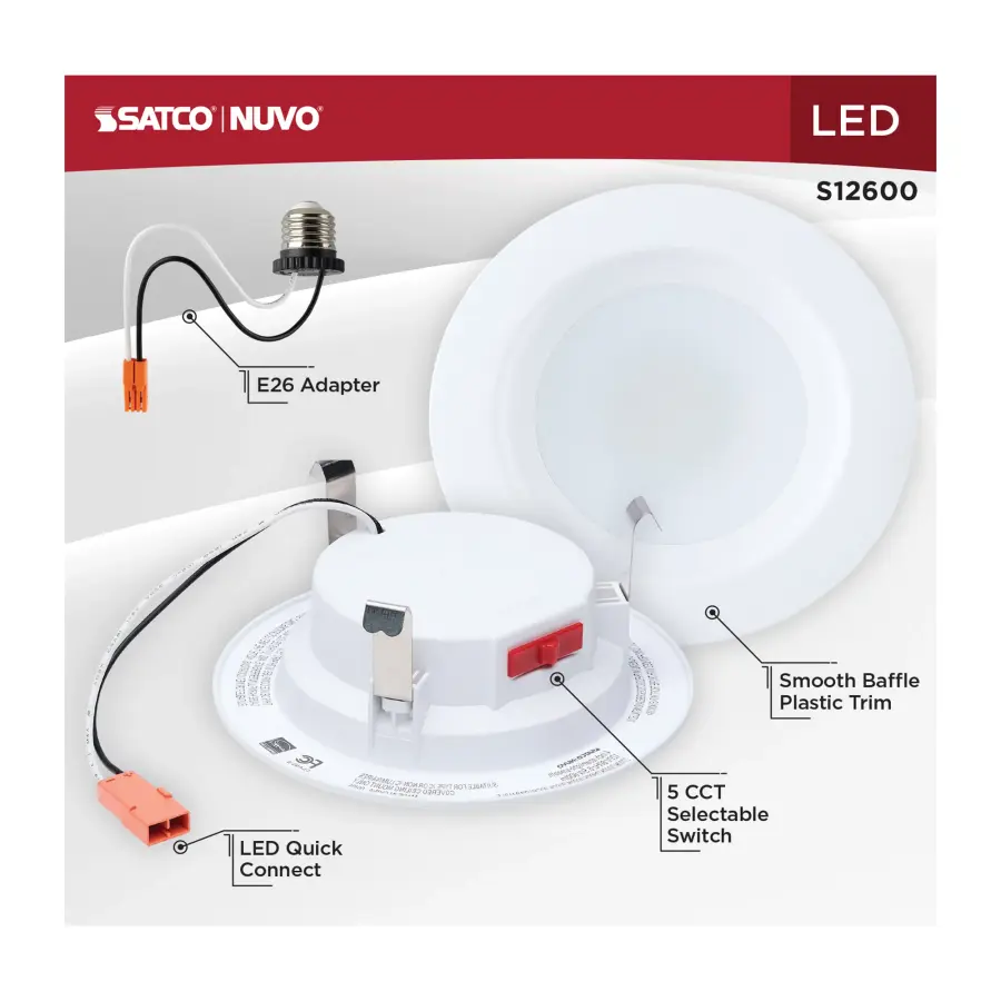 6 Watt LED Downlight Retrofit - 4 Inch - CCT Selectable - Round - White Finish - Image 9