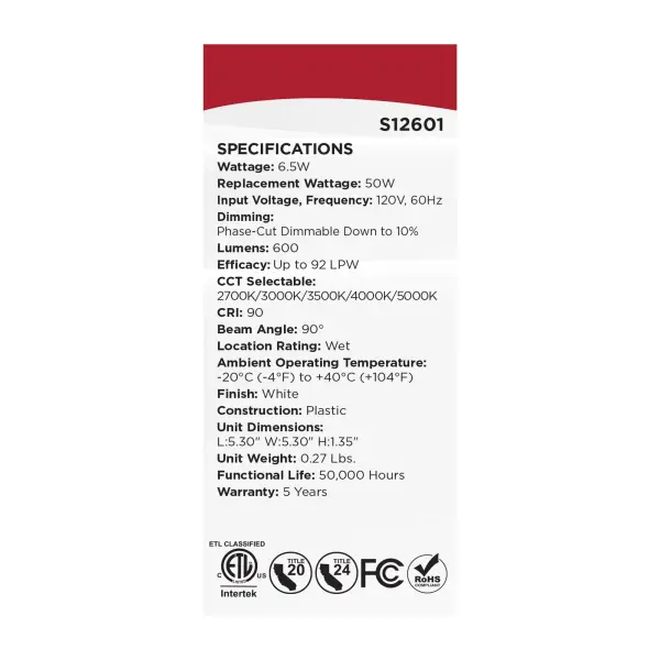6 Watt LED Downlight Retrofit - 4 Inch - CCT Selectable - Square - White Finish - Image 11