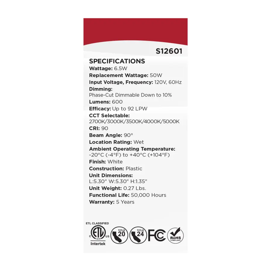 6 Watt LED Downlight Retrofit - 4 Inch - CCT Selectable - Square - White Finish - Image 11