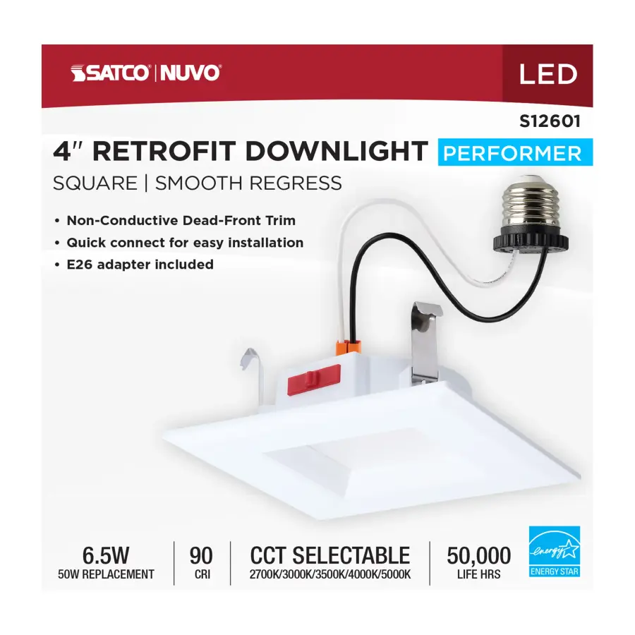 6 Watt LED Downlight Retrofit - 4 Inch - CCT Selectable - Square - White Finish - Image 8