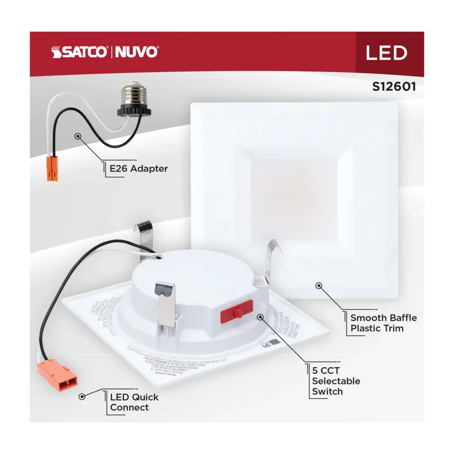 6 Watt LED Downlight Retrofit - 4 Inch - CCT Selectable - Square - White Finish - Image 9