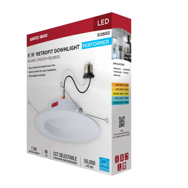 8 Watt LED Downlight Retrofit - 5-6 Inch - CCT Selectable - Round - White Finish - Image 12