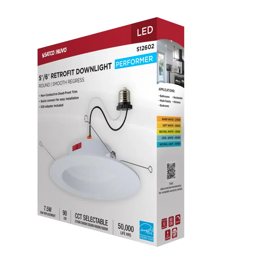 8 Watt LED Downlight Retrofit - 5-6 Inch - CCT Selectable - Round - White Finish - Image 12