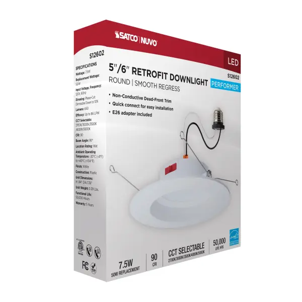 8 Watt LED Downlight Retrofit - 5-6 Inch - CCT Selectable - Round - White Finish - Image 13