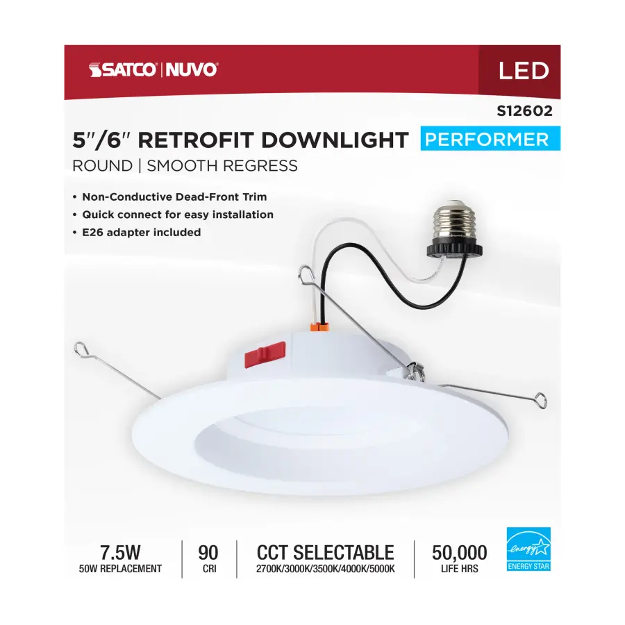 8 Watt LED Downlight Retrofit - 5-6 Inch - CCT Selectable - Round - White Finish - Image 8