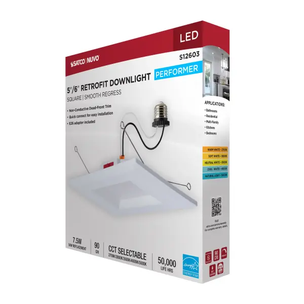 8 Watt LED Downlight Retrofit - 5-6 Inch - CCT Selectable - Square - White Finish - Image 12