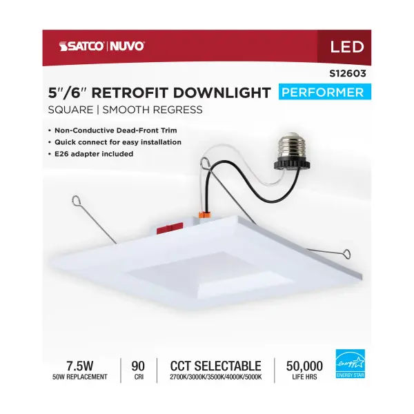 8 Watt LED Downlight Retrofit - 5-6 Inch - CCT Selectable - Square - White Finish - Image 8