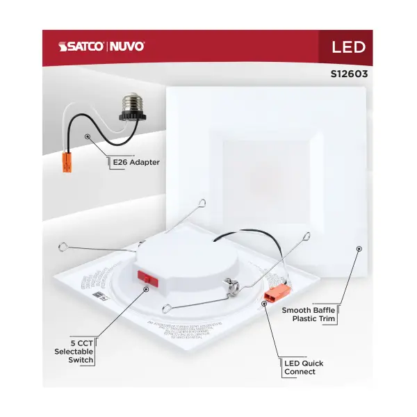8 Watt LED Downlight Retrofit - 5-6 Inch - CCT Selectable - Square - White Finish - Image 9