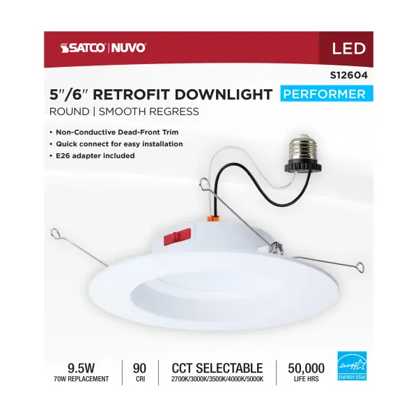 10 Watt LED Downlight Retrofit - 5-6 Inch - CCT Selectable - Round - White Finish - Image 8