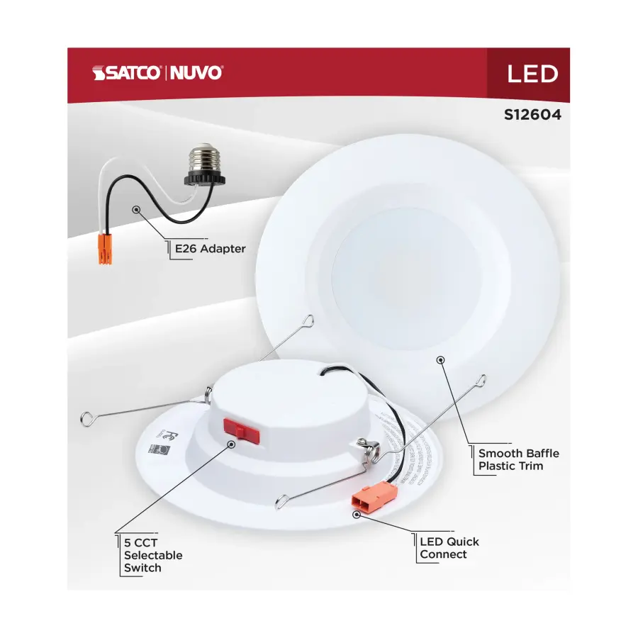 10 Watt LED Downlight Retrofit - 5-6 Inch - CCT Selectable - Round - White Finish - Image 9