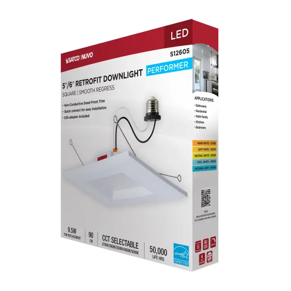 10 Watt LED Downlight Retrofit - 5-6 Inch - CCT Selectable - Square - White Finish - Image 12