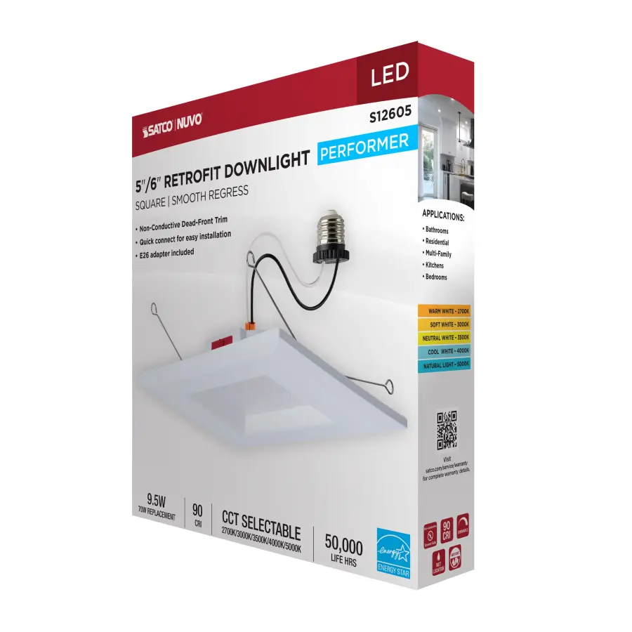 10 Watt LED Downlight Retrofit - 5-6 Inch - CCT Selectable - Square - White Finish - Image 12
