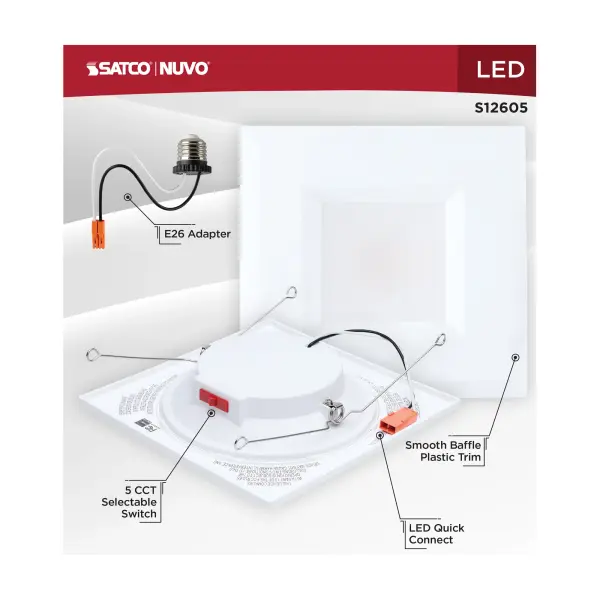 10 Watt LED Downlight Retrofit - 5-6 Inch - CCT Selectable - Square - White Finish - Image 9
