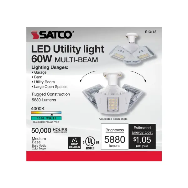 60 Watt LED Utility Light 4000K - Medium base - Adjustable Beam Angle - 100-277 Volt - Image 6
