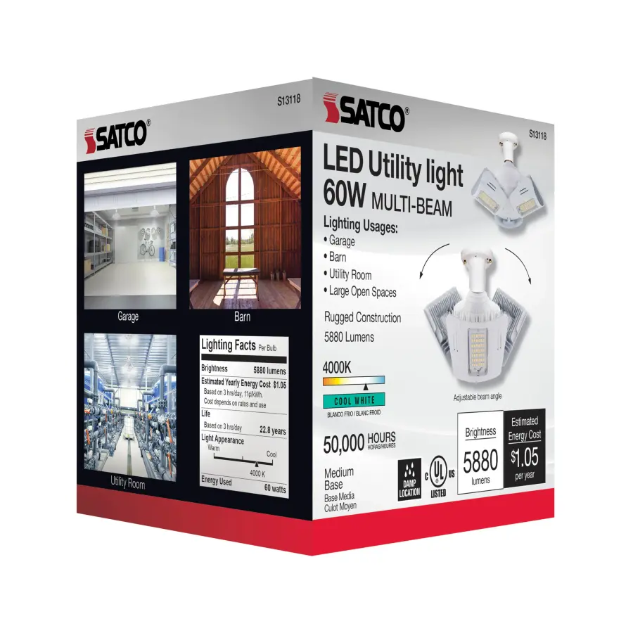 60 Watt LED Utility Light 4000K - Medium base - Adjustable Beam Angle - 100-277 Volt - Image 7