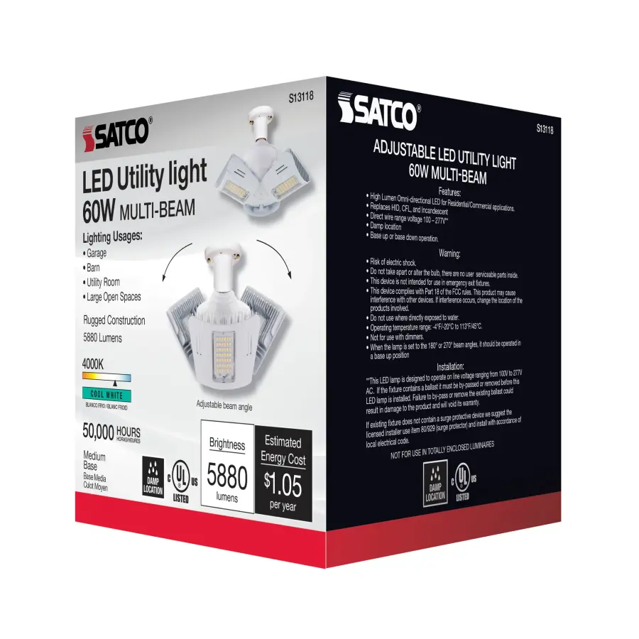 60 Watt LED Utility Light 4000K - Medium base - Adjustable Beam Angle - 100-277 Volt - Image 8