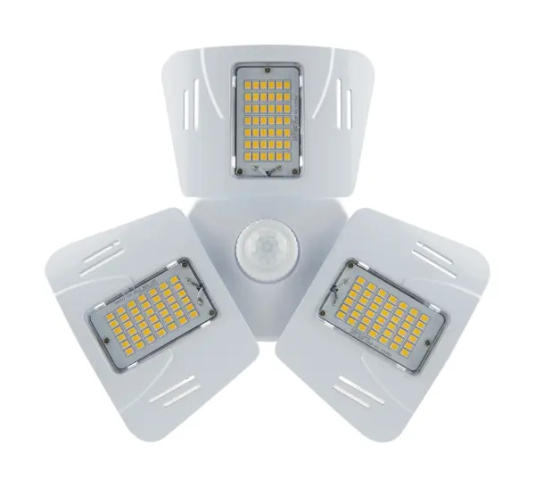 Satco's 60-watt LED utility light offers energy savings and superior light output. This multi-beam utility light is perfect for garages, barns, workshops, or any large open spaces where more illumination is needed. This clear, corncob shaped lamp comes with a motion sensor and delivers 50,000 hours of cool white light. - alternate view