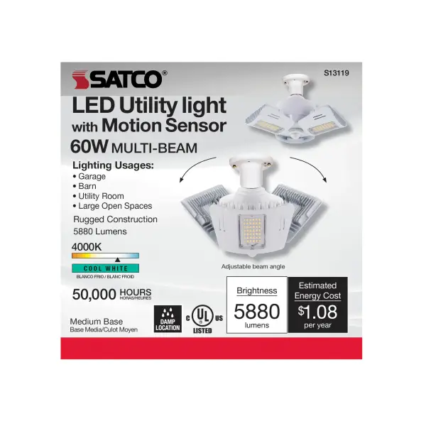 60 Watt LED Motion Sensor Utility Light 4000K - Medium base - Adjustable Beam Angle - 100-277 Volt - Image 4