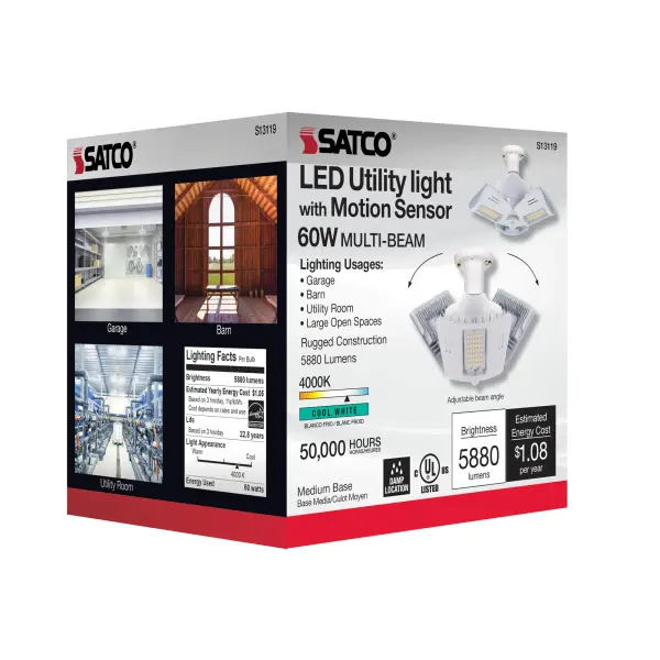 60 Watt LED Motion Sensor Utility Light 4000K - Medium base - Adjustable Beam Angle - 100-277 Volt - Image 5