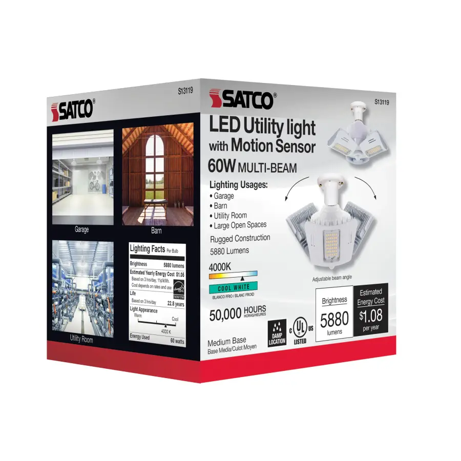 60 Watt LED Motion Sensor Utility Light 4000K - Medium base - Adjustable Beam Angle - 100-277 Volt - Image 5