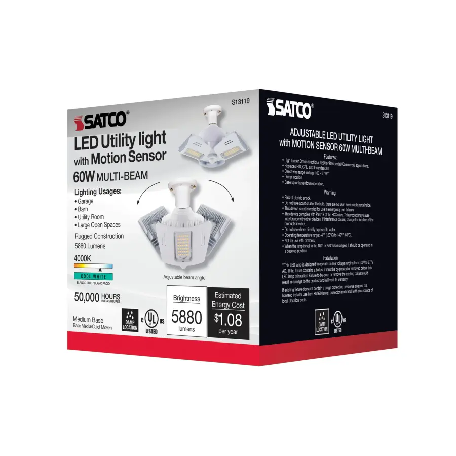 60 Watt LED Motion Sensor Utility Light 4000K - Medium base - Adjustable Beam Angle - 100-277 Volt - Image 6