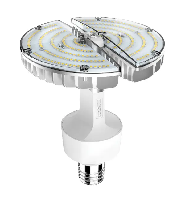 The Hi-Pro 70W LED HID replacement bulb offers cool white light with multiple optional sensors, and a 360 degree beam spread. The lamp features dimmability with optional control modules, built-in surge Protection and a Mogul extended base. With a high lumen count, this lamp provides superior outdoor illumination.